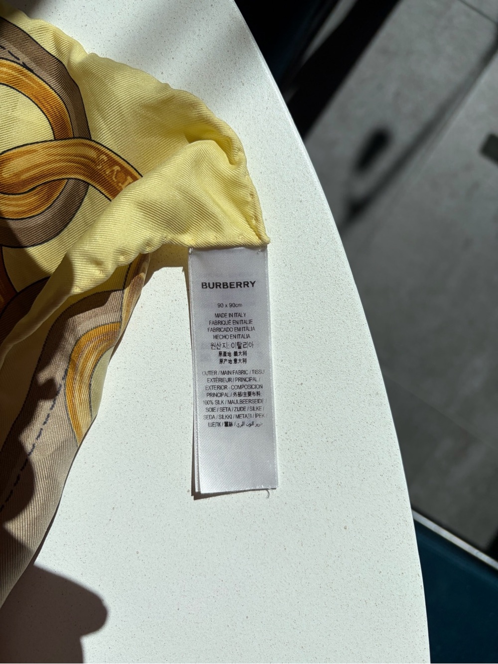 Burberry Brown and Yellow Silk Logo Scarf - Picture 7 of 7